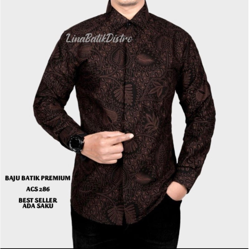 Kemeja Batik Pria Slim Fit Lengan Panjang Lina Distro