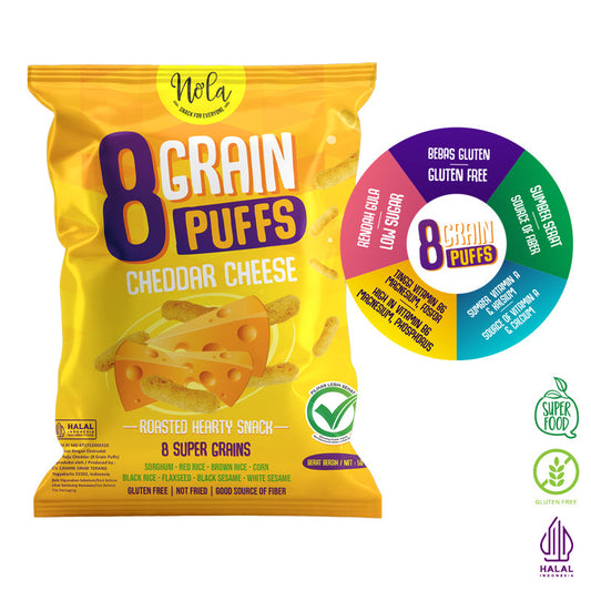 Nola 8 Grain Puffs Cheddar Cheese 50 Gram, Snack Anak Gluten Free