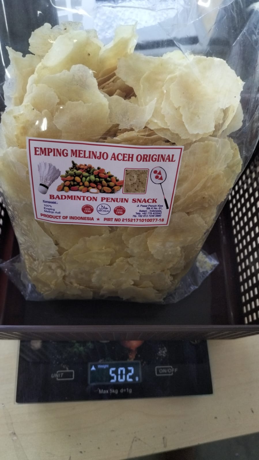 Emping Melinjo Aceh Original Badminton Penuin Snack 500 gr