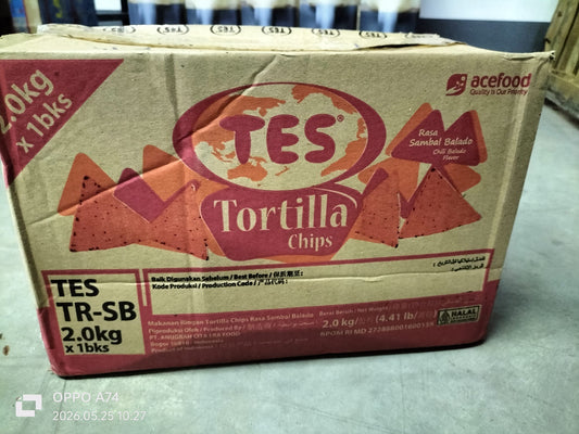 TES NACHOS TORTILLA CHIPS 2KG | CRISPY CORN SNACK | BBQ / BALADO FLAVOUR