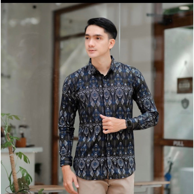 Kemeja Pria Batik Songket Hitam Lengan Panjang / Batik Cowok Formal