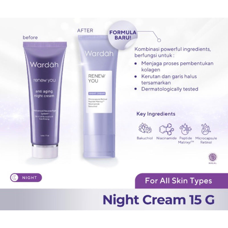 WARDAH Renew You Anti Aging Night Cream | Pelembab Anti Aging dan Vit E - 15/30gr